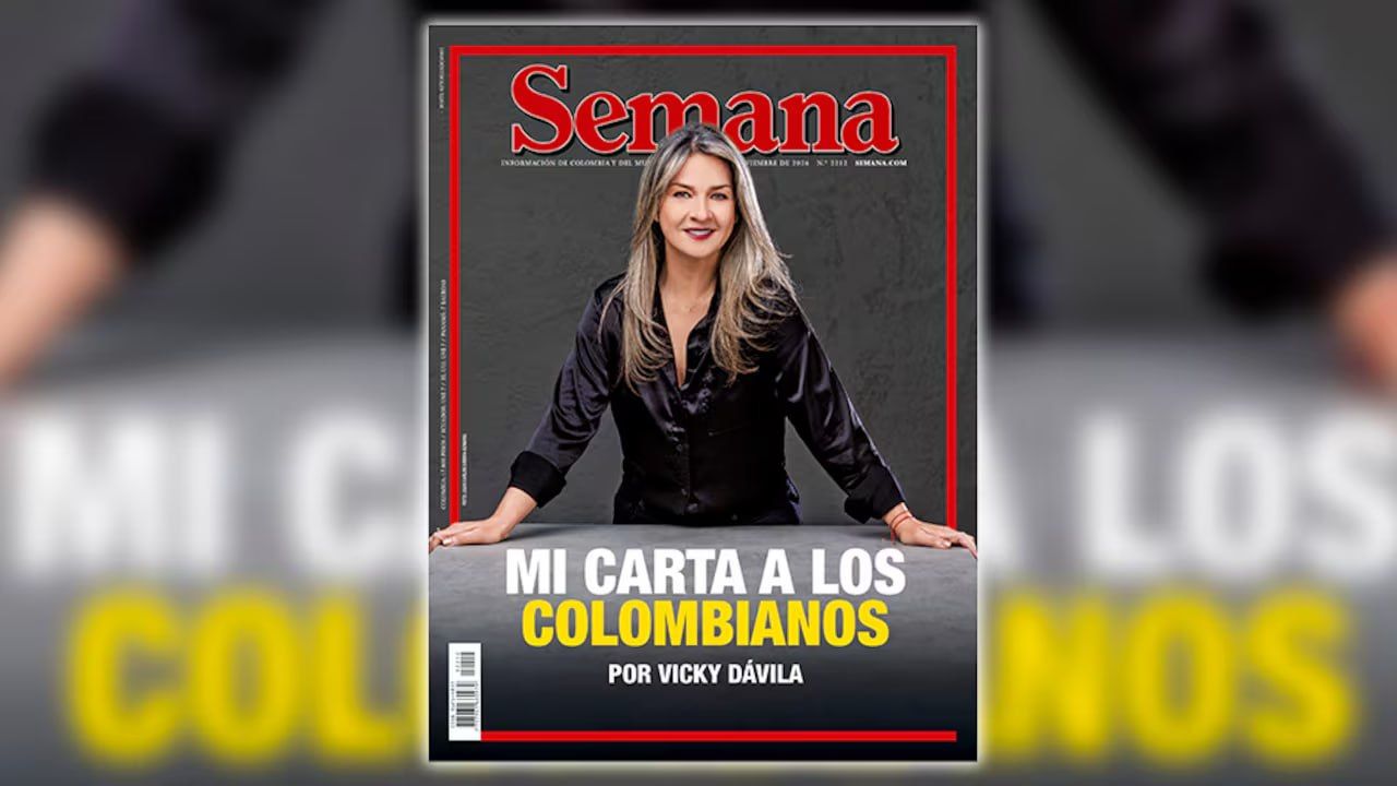 Portada de la Revista semana con foto de Vicky Davila vestida elegante titulada Mi carta a los colombianos